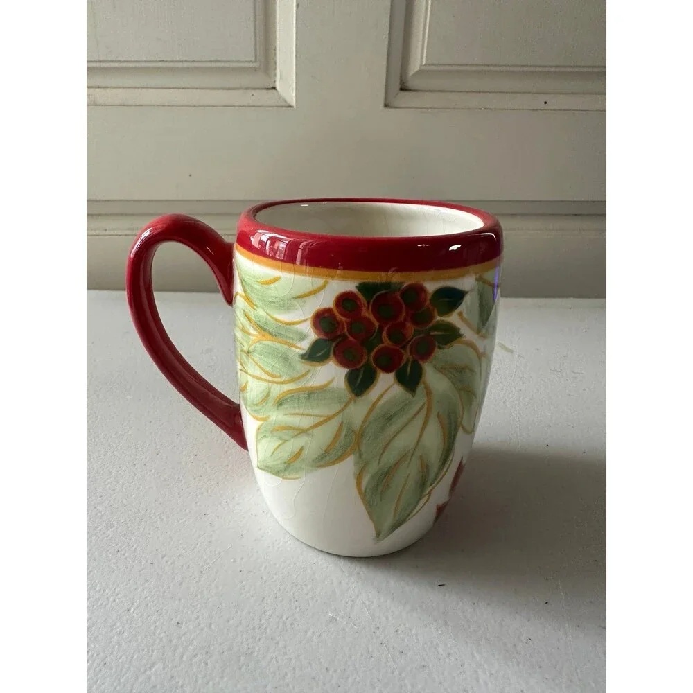 VTG Tabletops Unlimited Celebration Hand Painted Poinsettia Crackle Glazed Mug